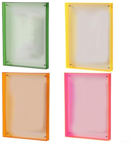 Marco de fotos acrílico de 10,9 x 14 cm, elegante marco de escritorio en bloque, exhibición de fotos, soporte de fotos colorido (naranja)