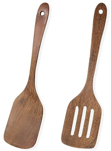 Wooden Spatula, 2 Practical Items Wooden Spatula for Cooking, Heat-Resistant and Non Stick Wooden Spatulas, Wooden Utensils Use for Frying Chicken Wings, Hamburgers, and Other Delicious Foods