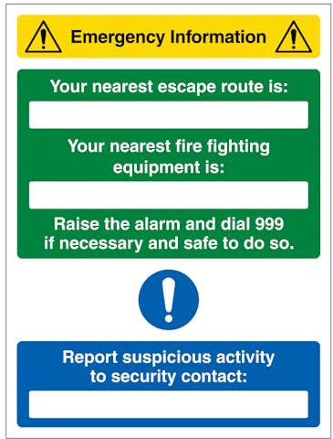 V Safety Emergency Information - Nearest Escape Route/Fire Fighting Equipment Is 300 x 400mm - 3mm Aluminium Composite Safety Sign