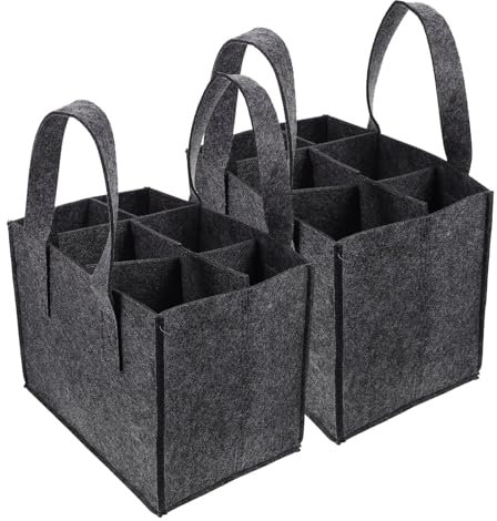 CPRNQY 2 Stück Flaschenträger 6 Flaschen, Flaschentasche 6 Flaschen, Filz Flaschen Tasche Wiederverwendbar Männerhandtasche für Bierflaschen Weinflasche Getränketasche（Grau）