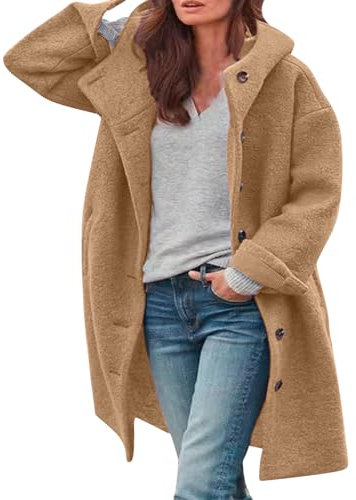 Winterjacke für Damen, langärmelig, lässig, flauschig, lockere Passform, warm, Winter, Outwear, modische Reversjacke, Mäntel, Gürtel, Mantel, Wolle, Z-Khaki, L