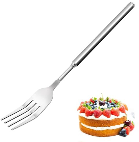Fogcosy Telescopic Fork - 22 to 64cm Extendable Stainless Steel Long Handle Fork, Retractable for BBQ, Dinner, Dessert