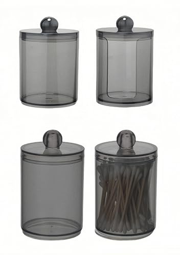 MIEGUIWOR 4 bomullskuddsdispenser av PET, perfekt för behållare med bomullspinnar, bomullskuddar förvaring, ordning för kosmetika, smink, Q-tips, perfekt för badrum, sovrum, sminkbord (svart, E)