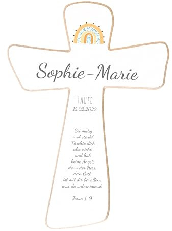 Holzura Personalisiertes Taufkreuz aus Holz, Individuelles Taufe Geschenk für Jungen & Mädchen, Kommunion, Firmung oder Kinderzimmer Dekoration