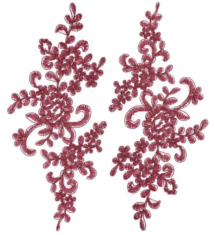 sourcing map 2 toppe in pizzo con fiori ricamate 3D, decorazioni per abiti da sposa, abiti da sposa, accessori fai da te, decorazioni in pizzo, bordeaux (23 cm)