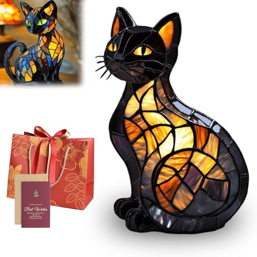 Katzenlampe Mosaik, Solymall Leuchtendemieze, Usb Handgefertigte Harz Nachttischlampe, Katzenlampe Mit Warmem Umgebungslicht, Wohndekor Für Katzen- Und Hundeliebhabe (A)