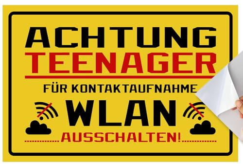 NOCHME Achtung Teenager Schild 20x30cm Selbstklebend Lustige Warnschilder Mit Wlan Hinweis Pvc Türschild Für Zimmerdeko Lustiges Geschenk Jungen Mädchen Teenager Schwarz-Gelb