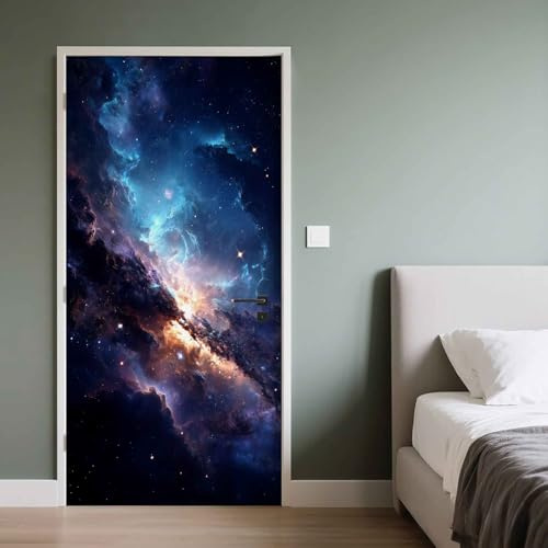 Türtapete 90x200 cm Universum, Türaufkleber Selbstklebend Weltraum Galaxie Wirbel, Türfolie Türposter Folie für Schlafzimmer Wohnzimmer Tür verschönern Deko