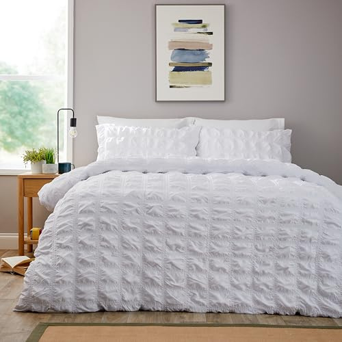 Olivia Rocco Soho Duvet Cover Set with Pillowcases Quilted Design Super Soft Bedding Easy Care Bed Linen Sets, White Double