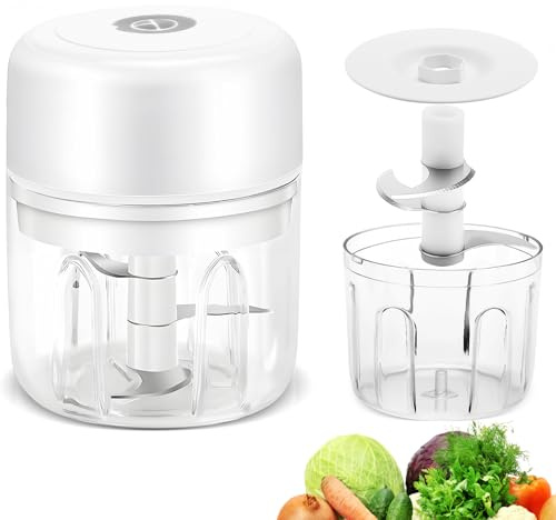 Moorstdel Elektrisch Zwiebel Zerkleinerer Küche, Elektrischer Zwiebelschneider Mini, Gemüseschneider Kleiner Mixer Mit Usb Type-C Aufladung, Tragbar Zerkleinerer Für Fleisch,Obs (Weiß-Typ c)