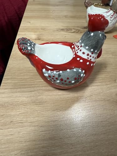 Générique Coquetier Décoratif en Céramique, Design Poule, Rouge et Blanc, Style Campagne (Noir)