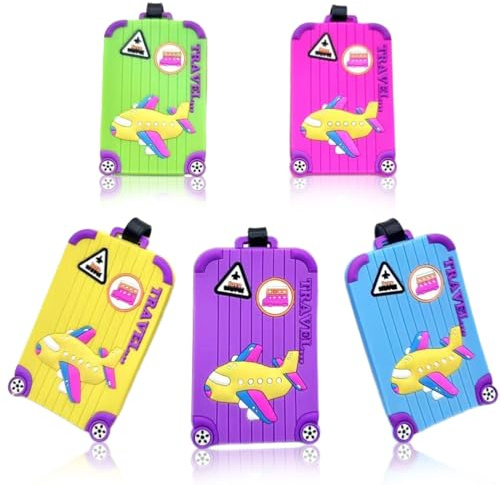 JEYORZY 5Stück kofferanhänger für kreuzfahrten, Kofferanhänger, Koffer Anhänger, Bunte Gepäckanhänger für Koffer mit Namenschild Id Etikett, Silikon luggage tag, perfekt für GeschäFtsreise, Flugreisen