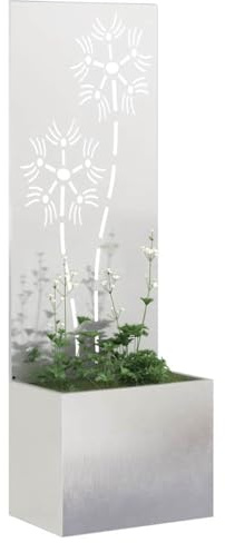 vidaXL Garten Sichtschutz-Leinwand Floral Silber 50 x 150 cm Edelstahl, Dekorative Einlagen, Moderne Garten- und Terrassenschirme, Sichtschutz, Landschafts-Panel, dekorative Trennwand