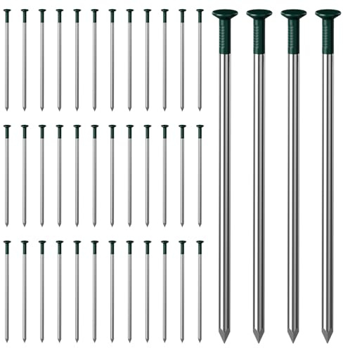 BREANIFULL 40 picchetti per erba artificiale, 5 mm x 150 mm, set di chiodi a testa rotonda zincati, picchetti a membrana per erbacce, ancoraggi a terra per reti da giardino