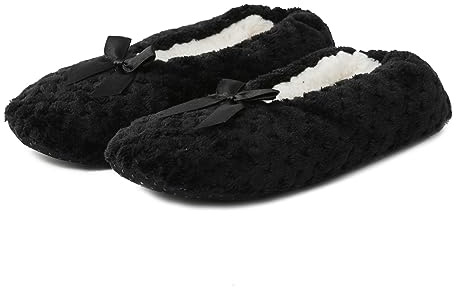 Chaussons Isotherme Femme, Chaussons Ballerines Femme Confortable Pantoufles Chausson Ballerine Hiver Chaude Confort Pantoufle Fermé Chaussure Slippers Mémoire De Forme Isotherme Chaussures Noir, 40