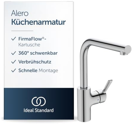 Ideal Standard Alero Küchenarmatur, Hochdruck, Auslaufhöhe 295 mm – Chrom | 360° schwenkbarer Auslauf, Wasserhahn Küche, schnelle Installation, BE190AA