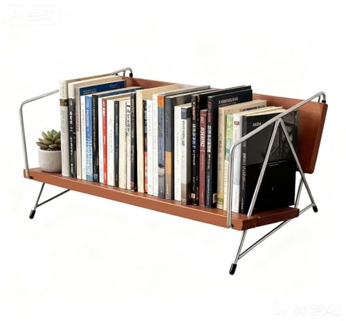 Tilting Desktop Bookshelf for Desk, Wood Book Organizer & Tabletop Shelf | Compact Countertop Bookcase for Books, CDs, Magazines, Space Saving Oak Wood Desk Rack for Home Office, Kitchen, Student Dorm