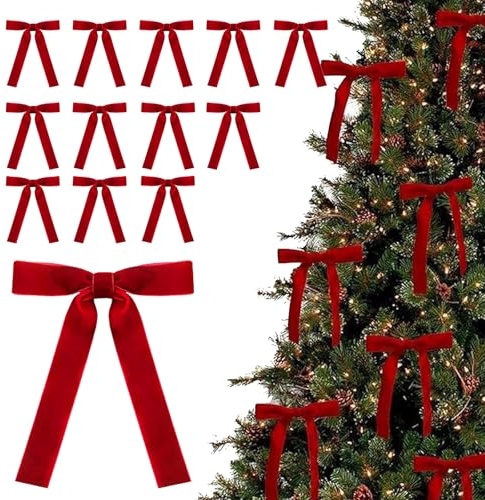 KASESSS Lot De 12 NœUds En Velours Rouge Pour Deco Sapin Noel, Noeuds De NoëL Avec Attaches TorsadéEs, Vintage Noeud Sapin, Classiques Noeud Decoration Pour Guirlande, Arbre, CheminéE, Port