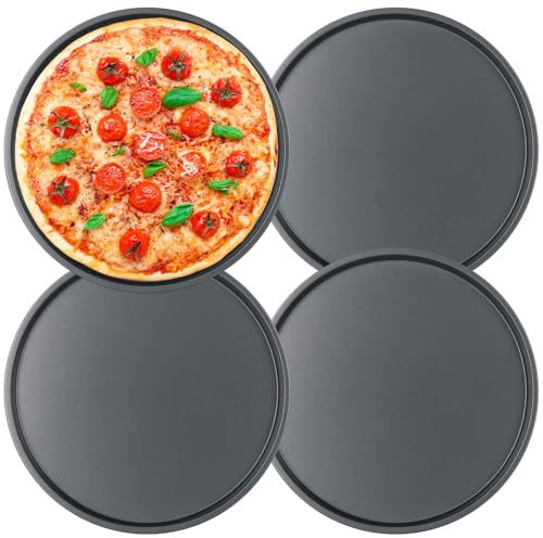 Cozary Plateau à Pizza 26cm, Lot de 4, Rond, Revêtement Antiadhésif, Acier au Carbone, Plaque a Pizza pour Four, Pour Pizza, Tartes Flambées
