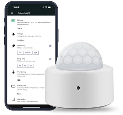 Sensore di movimento intelligente Haozee Zigbee PIR, alta sensibilità, rilevamento in tempo reale, hub Zigbee richiesto, assistente domestico di supporto e Zigbee2MQTT
