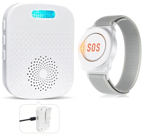 Pulsante di emergenza per anziani Sistema di telesoccorso interno Bracciale di emergenza per anziani Ricevitore ricaricabile Allarme SOS (Ricevitore*1 + Braccialetto*1)