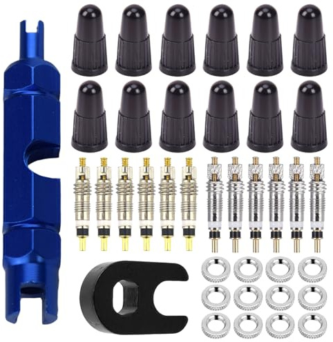38 Stück Fahrradventil Französisch Set, Beinhaltet Ventileinsatz, Fahrrad Ventilkappen, Schraubenschlüssel und Mutter, Französisches Ventil Adapter, Geeignet für Fahrräder und Mountainbikes