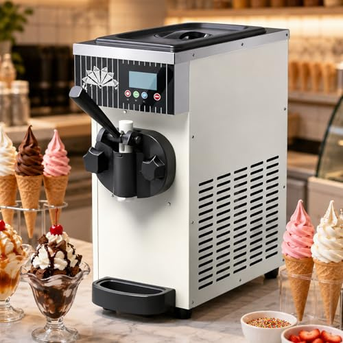 lilishangmao Macchina Gelato Monogusto, Gelatiera Soft da Banco, Vasca 2,5L, Pulizia Automatica, Funzione Pre-Raffreddamento e Pannello LCD per Casa, Bar, Chiosco, Ristorante e Snack Bar White