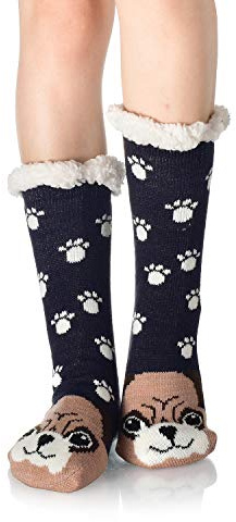 WYTartist Gosiga sockor för kvinnor, fluffiga varma hemmastrumpor, halkfria strumptofflor, tjocka strumpor för vinter, sängstrumpor med ABS-sula, HUND, Einheitsgröße