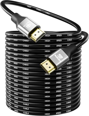 True HQ Cable HDMI de alta velocidad de 25 m con Ethernet ARC 3D | Diseñado en el Reino Unido | Full HD 1080P compatible con PS4 Xbox One Sky HD TV Laptop PC Monitor CCTV | Negro y chapado en oro