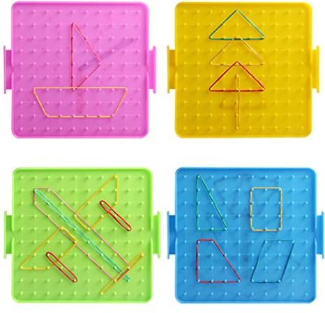 NUOBESTY Nail Board Teaching Aid 14X14Cm Double-Sided Primary Mathematics Demo Tool with 32 Rubber Bands Educational Toy for Preschool Learning