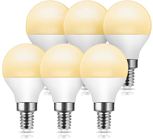 JandCase E14 LED Light Bulb Warm White 3000K, 6W Small Screw Light Bulb, 60W Equivalent, 600LM E14 Golf Ball Bulb, Non-Dimmable, G45 P45 Energy Saving Light Bulbs, LED Bulb, 6 Pack | 600LM, P45 golf ball shape, 60W equivalent, small screw bulbs for lamps, bedrooms and ceiling lights