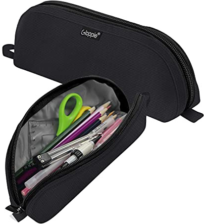 Gloppie Black Pencil Case Small Pen Pouch Box School Supplies Stationery Office Holder Desk Organizer High Capacity Storage Bag Pencil Cases for Women Men