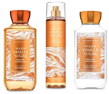 B & Body Works Warm Vanilla Sugar - Full Size Set - Shower Gel, Body Lotion, Fine Fragrance Mist
