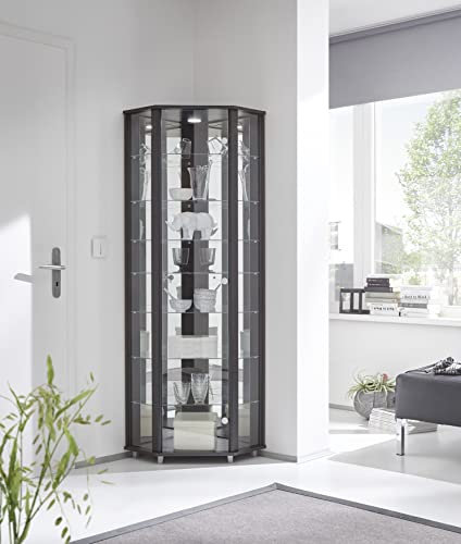 möbelando Eckvitrine Vitrinenschrank Glasvitrine Vitrine Berlin II Schwarz