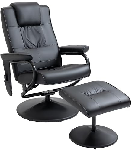 HOMCOM Sillón Relax Reclinable con Reposapiés Sillón de Masaje Eléctrico con 10 Puntos de Masaje Sillón Relax Giratorio con Mando a Distancia para Salón Oficina Negro
