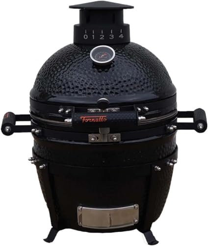16 Schwarzer hochwertiger Kamado Tischgrill - Ideal für kleine Familientreffen | Echter Holzkohlengeschmack | #304 Edelstahl Grill | Präzise rostfreie Aluminium Belüftungssteuerung | Kompaktes Design
