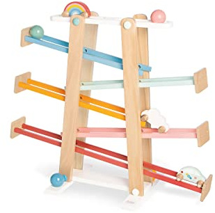 PINOLINO Regenbogen Kugelbahn Kuno, 8-teilig, aus Holz, L 68, B 25, H 56 cm, für Kinder von 3 – 6 Jahren