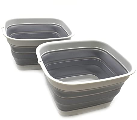 SAMMART 15L (3.9 Gallon) Collapsible Tub - Foldable Dish Tub - Portable Washing Basin - Space Saving Plastic Washtub (Dark Grey (Set of 2))