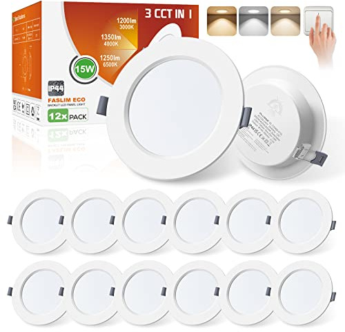 ALUSSO 3CCT LED Einbaustrahler 230V 15W IP44, Lochmaß 145-160MM, 12er Set | 3000K/4000K/6500K LED Spots Deckenleuchte Deckenspots Einbauleuchten Einbauspots für Badezimmer Küche Wohnzimmer