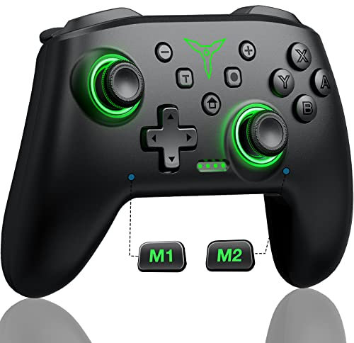 HELLCOOL Switch Controller, Wireless Controller Switch mit Präzise Bewegungssteuerung/Dual Vibration/Turbo/Macro/Aufweckenfunktion, Cooles LED Licht Switch Controller für Switch/Lite/OLED