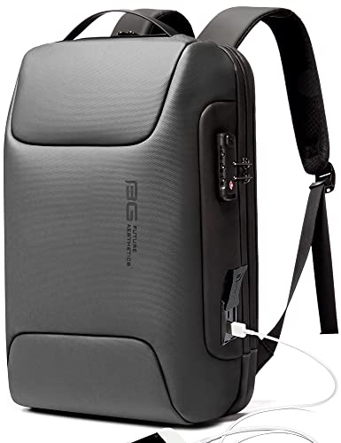 BANGE Anti-Diebstahl-Rucksack mit USB-Ladeanschluss, leichter Business-Rucksack für Damen und Herren, Schwarz (Upgrade) All