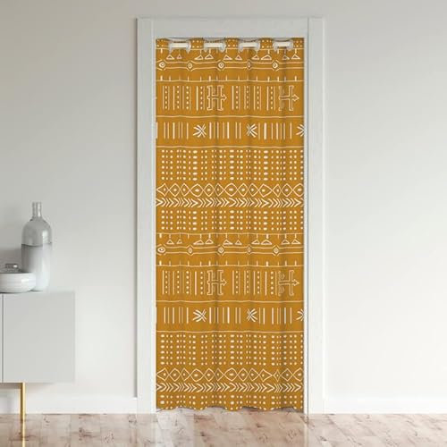 Loussiesd Boho Doorway Curtains Privacy Yellow Bohemian Geometric Closet Door Curtain for Bedroom 30%-50% Blackout Room Darkening Thermal Insulated Curtain Drape for Doors Windows 1 Panel 86x203cm