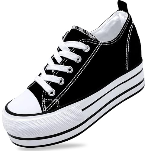 Women's Platform Sneakers 3 Inches Height Boost Canvas Hidden Heel Wedge Sneakers, Casual Height Increase Fashion Shoes for Women and Girls