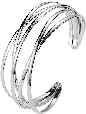 Cubahop Layered Open Metal Cross Armreif Armbänder Glatte Hand Schmuck für Frauen und Mädchen (Silber)
