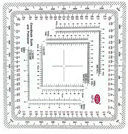 Generic Lector de cuadrícula de coordenadas MGRS/UTM de estilo militar mejorado y escala de coordenadas transportadores para acampar escala de mapa topográfico regla cuadrada de plástico ABS