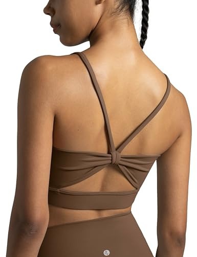 Colorfulkoala Dreamlux Brassière de Sport Femme sans Armature Forme de Nœud à Fines Bretelles Soutien Gorge Maintien Léger. Marron Cacao, XS