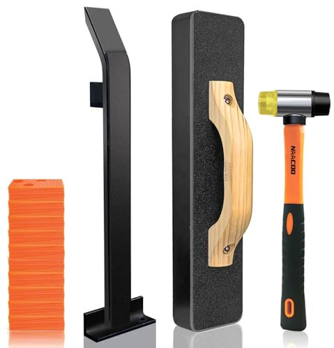 NAACOO Laminate Floor Installation Kit - Tapping Block for Vinyl Plank, Knock 1-2 Times, Heavy Pull Bar, 40pc Spacers, Rubber Mallet - Professional Tools
