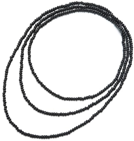 COOLSTEELANDBEYOND Bellissimo Nero Legno Perlina Lunga Catena Statement Collana, Multistrato, Abito da Sera