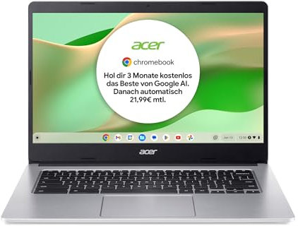 Acer Chromebook 314 (CB314-2H-K0VA) Laptop | 14 FHD Display | MediaTek Octa-Core ARM Cortex A73/A53 (MT8183) | 4 GB RAM | 64 GB eMMC | Mali-G72 MP3 GPU | Google ChromeOS | Silber