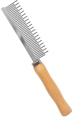 Supkeyer Wooden Handle Dog Cat Grooming Comb, Groom and Remove Debris and Mats for Long and Short Haired Pets (Short & Long Teeth)
